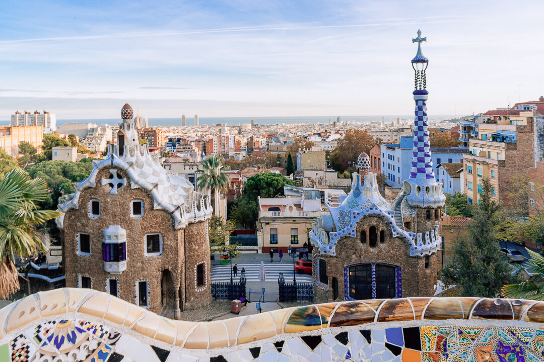 Panoramic view at Park Güell, one of the most visited sites in Barcelona, Catalonia, Spain.