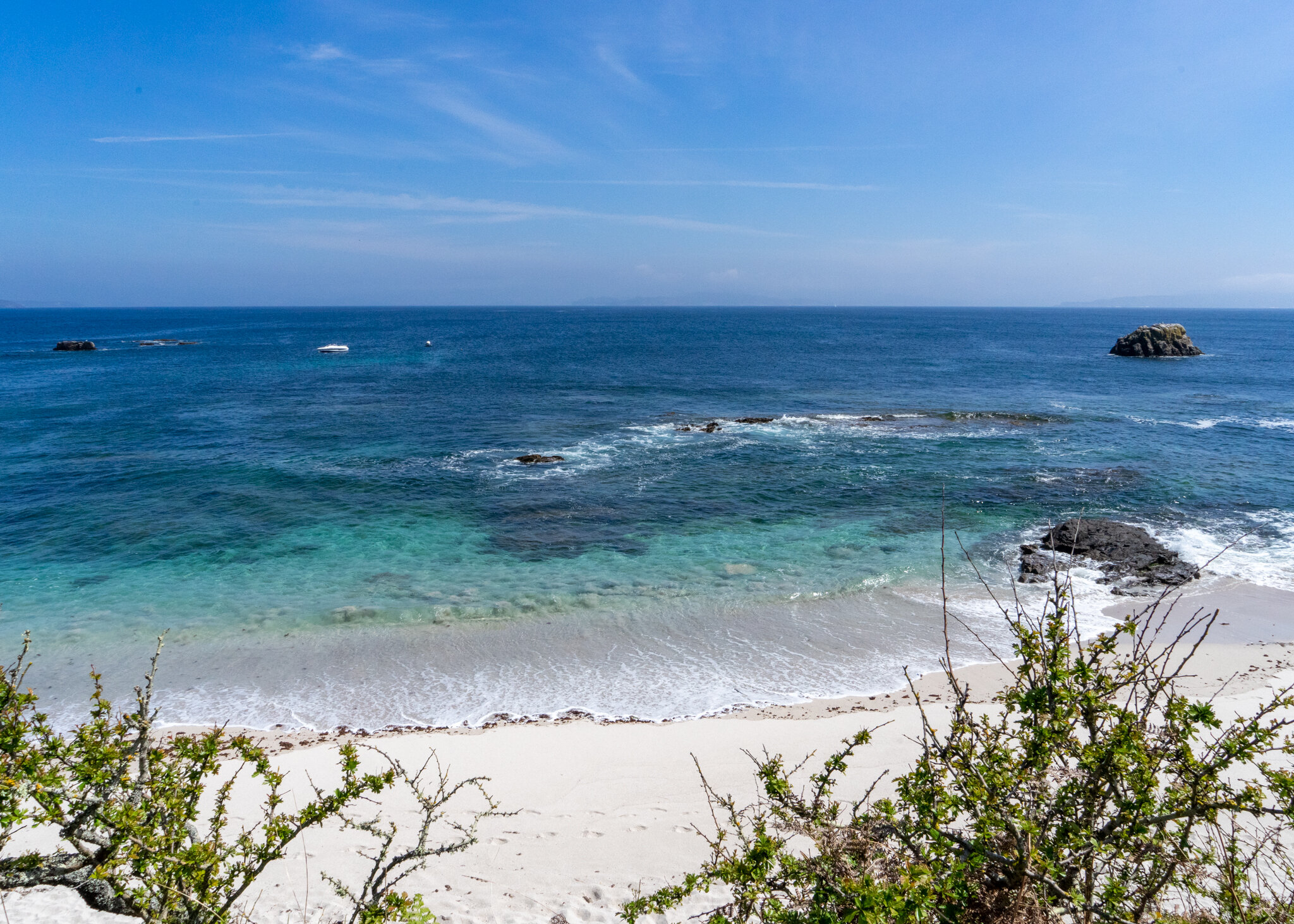 Canexol Beach on Ons Island in southern Galicia with fine, white sand and crystal-clear blue waters. 