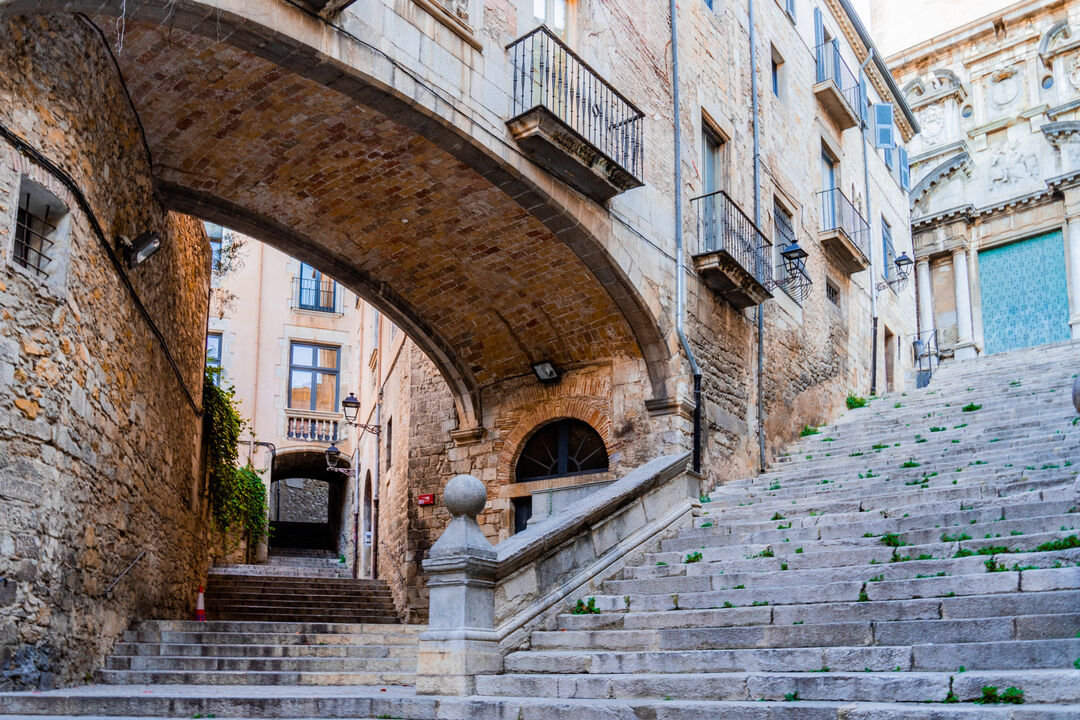 A street with many stairs in the Jewish quarter in Girona