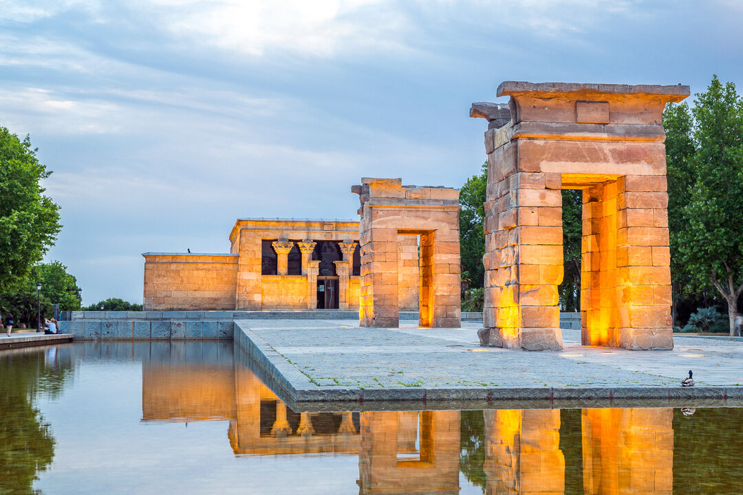 Egyptian temple of Debod in the city center of Madrid, capital of Spain.